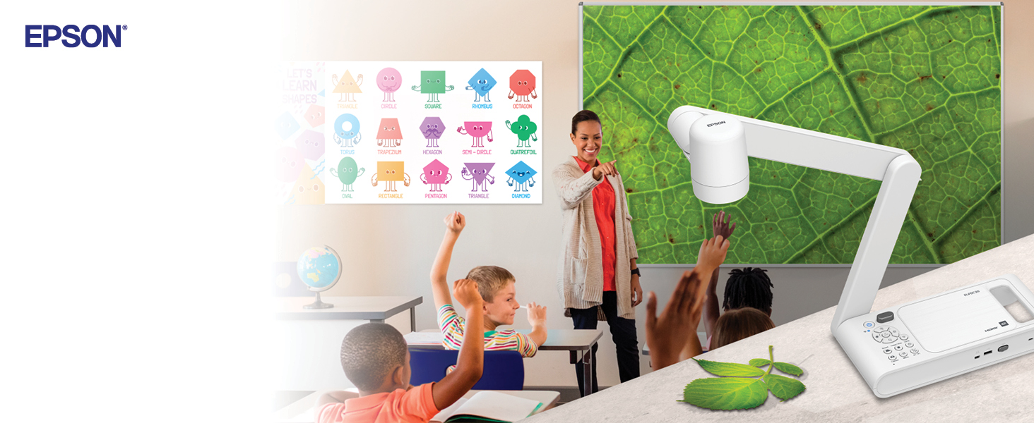 Teacher standing in front of projected image presenting to classroom using DC-30 document camera