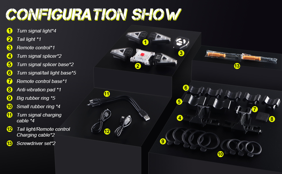 5 PCS Bike Tail Light with Turn Signals, Split USB