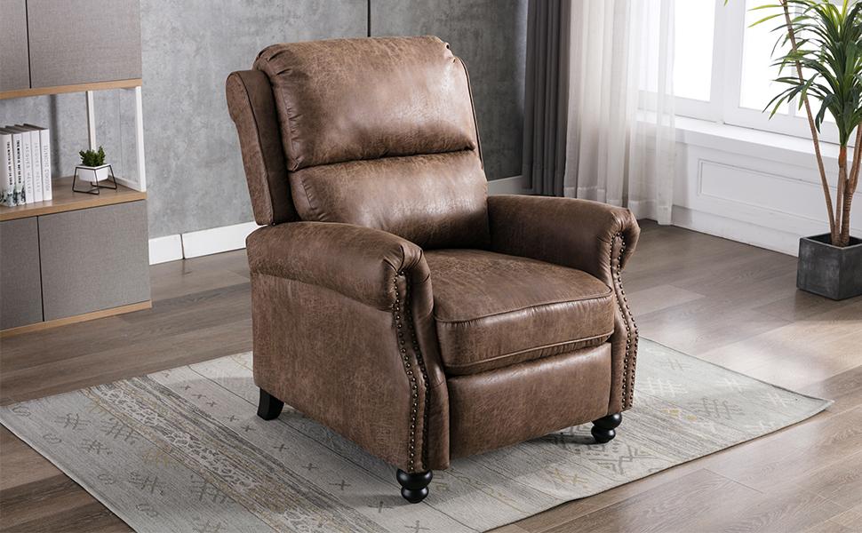 CANMOV Recliner Chair, Arm Chair Push Back Recliner with Rivet Decoration, Cholocate 