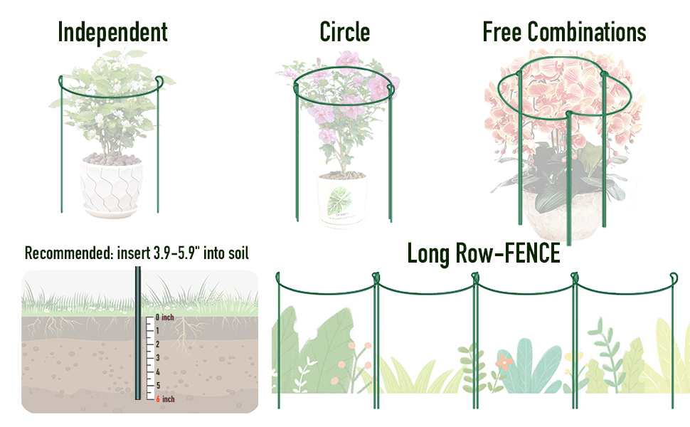 6Pack Plant Support Stakes, HalfRound Peony Support Ring, Green Plant