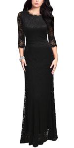 Women&#39;s Retro Lace Vintage Formal Bridesmaid Wedding Long Dress