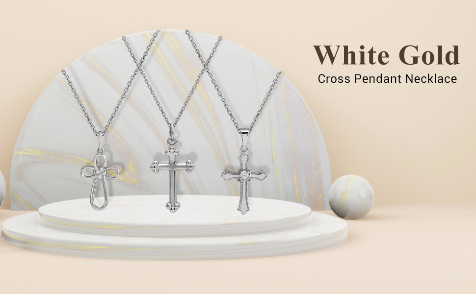 White Gold Cross Pendant Necklace 