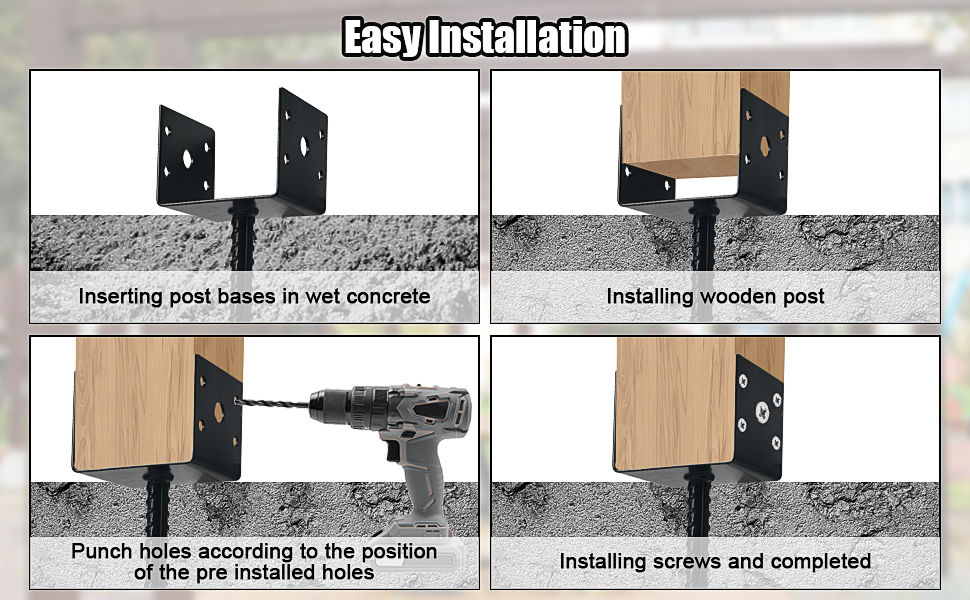 4Pack 4x4inch Concrete Post Anchor,U Shape Fence Post Holder,Ground Concrete Post Anchor