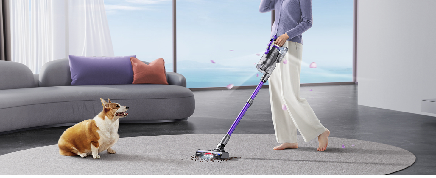 Cordless Vacuum Cleaner, 450W Stick Vacuum Cleaner, OLED Color Screen Display, Up