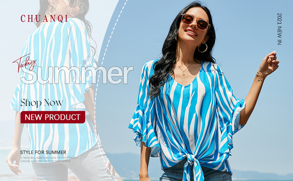 Womens Cold Shoulder Blouse Bell Sleeve Tie Knot Casual Summer Shirt Tops