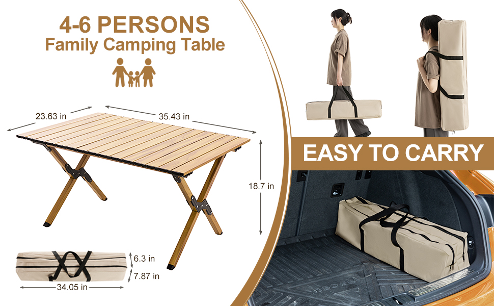 Camping Table, Folding Aluminum Picnic Table, Folding RollUp Camping