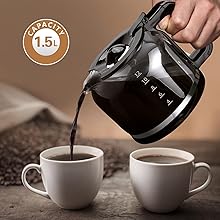 Cafetera De Goteo, Pantalla LCD, Filtro Reutilizable, Programable, Función Auto Limpieza (Descalcificación), Capacidad 1,5 L(12 Tazas), Función Mantener Caliente, 950W, Sin BPA - Taylor Swoden Darcy 14 1.5L Durable Glass Carafe