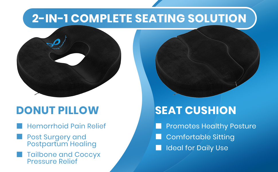 Everlasting Comfort Donut Cushion Donut Pillow for Tailbone Pain, Hemorrhoids