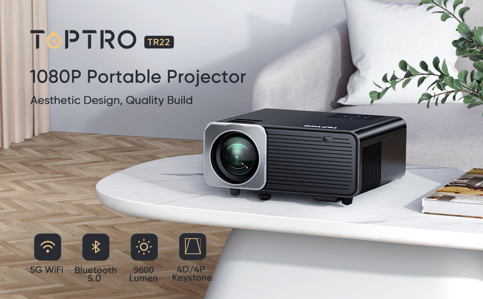 TOPTRO Projector 5G WiFi Bluetooth Projectors, Native 1080P Full HD