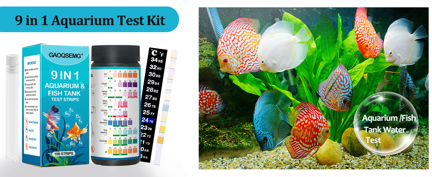 9in1 Water Testing Kit Aquarium,100 Strips Aquarium Water Test Strips,Freshwater Saltwater