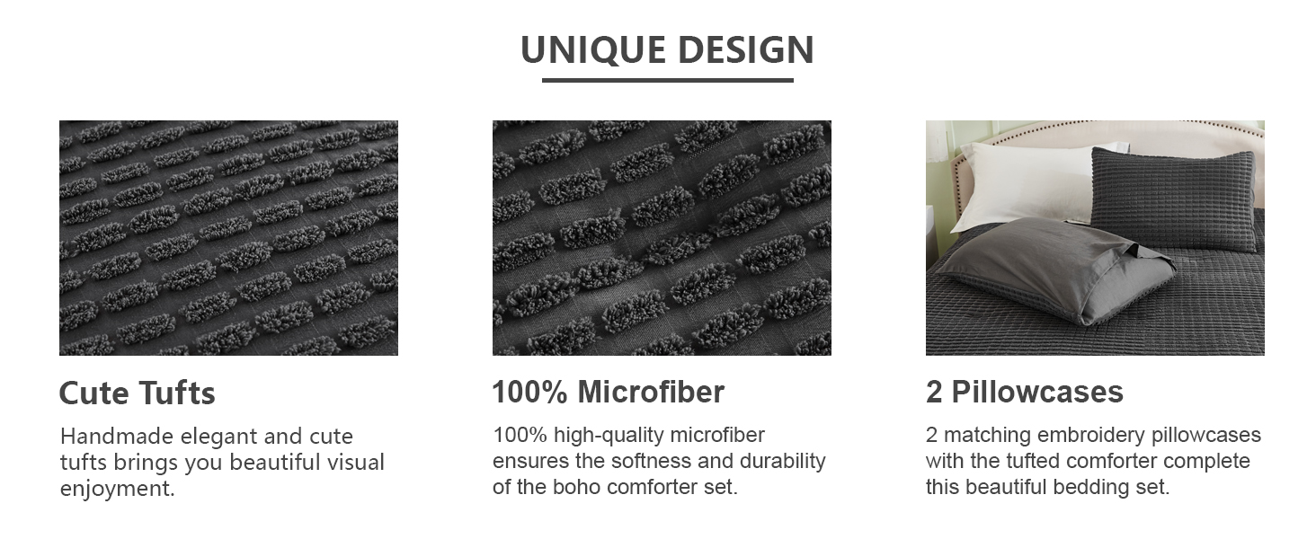 Andency Dark Grey Comforter Set Queen Size, 3 Pieces Tufted