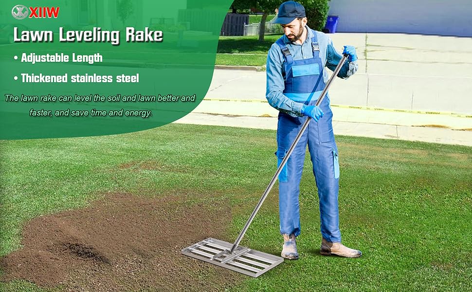 Lawn Leveling Rake 33" x 13", Lawn Leveler with 6.5FT Stainless Steel Long Handle