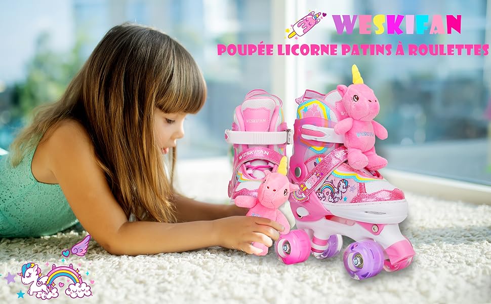 Patins à roulettes Enfant Poupée Licorne Roller Quad Ajustable