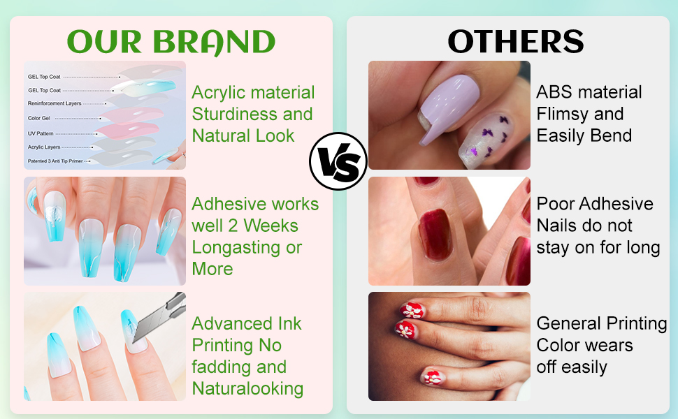 press on nails square long,green nails,fake nails,glue on nails,nails women false nails