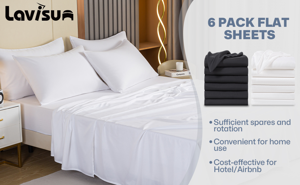 Lavisun Twin Flat Sheets 6 Pack,White Brushed Microfiber