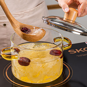 Glass Serving Bowl with Lid Oven Microwave Safe Casserole | Vessel for Curry Kitchen Server Ware