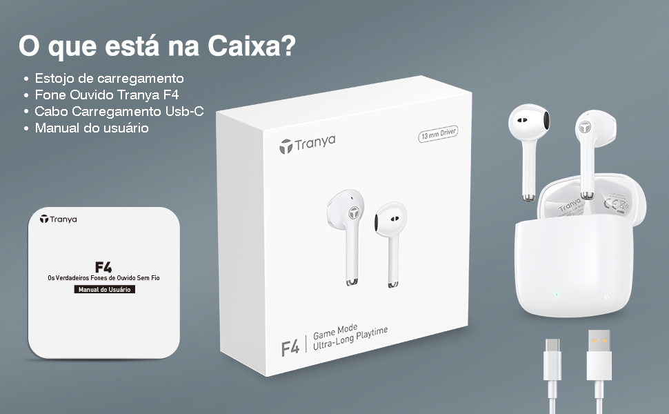 Tranya F4 Fone de Ouvido Bluetooth Sem Fio, Bluetooth 5.3 -Branco 28 Fone de Ouvido Bluetooth Sem Fio