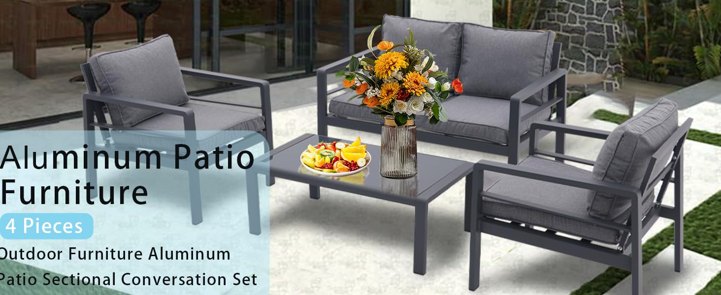 Koruiten Outdoor Aluminum Patio Furniture Set, 4 Piece
