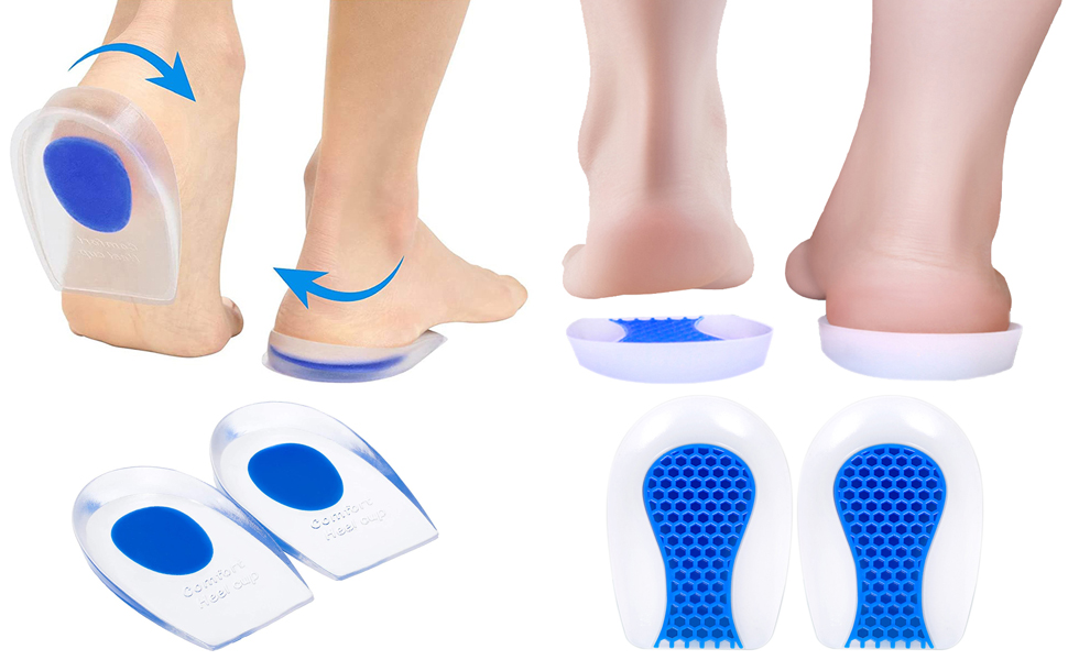 2 Pair Silicone Heel Cups/Pads, Heel Lifts for Achilles