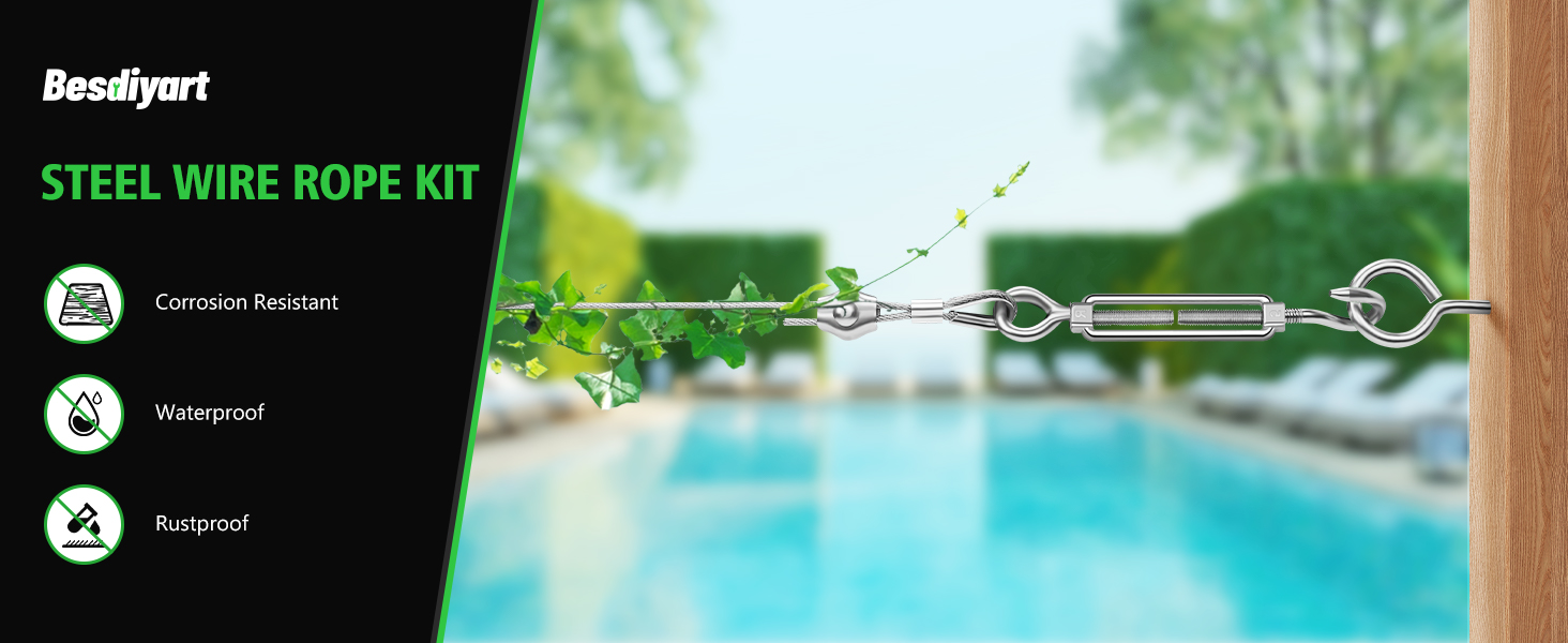 Besdiyart 70 Pcs Garden Wire Rope Kit, 30 PVC Coated 3 304 Stainless