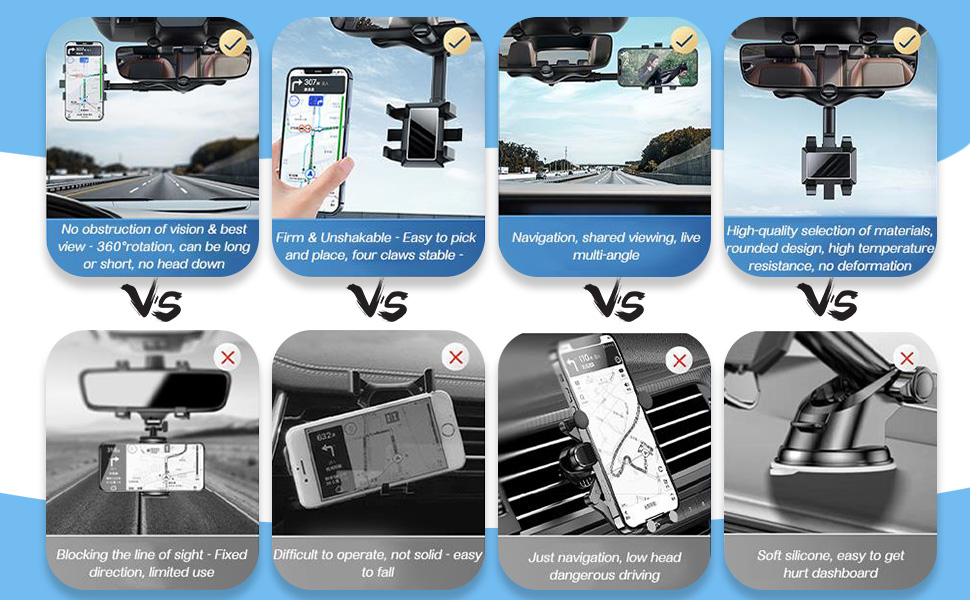 OAHU Rear View Mirror Phone Holder, 2022 Rotatable and Retractable Car