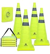 RoadHero 28 Inch 4 Pack Collapsible Traffic Safety Cones, Lime Green Pop-up Cones with Reflective...