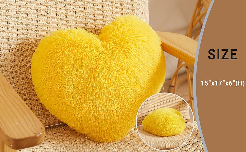 MEGO Fluffy Heart Pillow, Faux Fur Decorative Throw Pillow