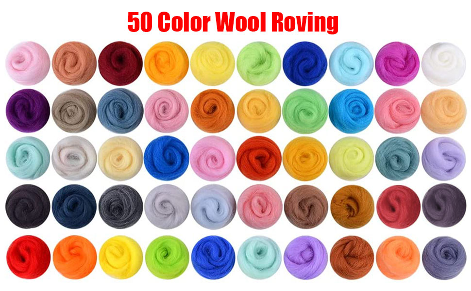 Needle Felting Kit,Wool Roving 50 Colors Set,297 Pieces