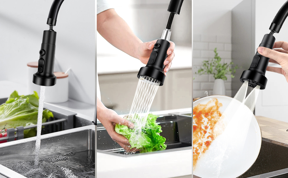 Kitchen Tap Spray Head, 360°Swivel Faucet Sprayer Attachment, 3 Aerator
