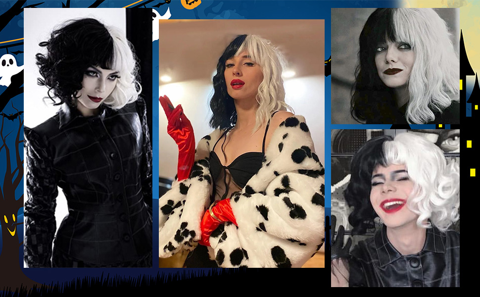 Cruella Wig Black and White Wigs for Cruella Deville