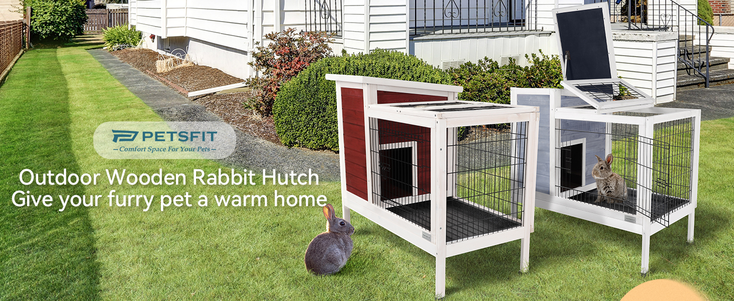 Petsfit Rabbit Hutch, Indoor Bunny Cage with Pull Out Tray, Guinea Pig
