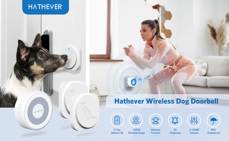 Hathever Dog Bell for Door Potty Training, Wireless Doggie