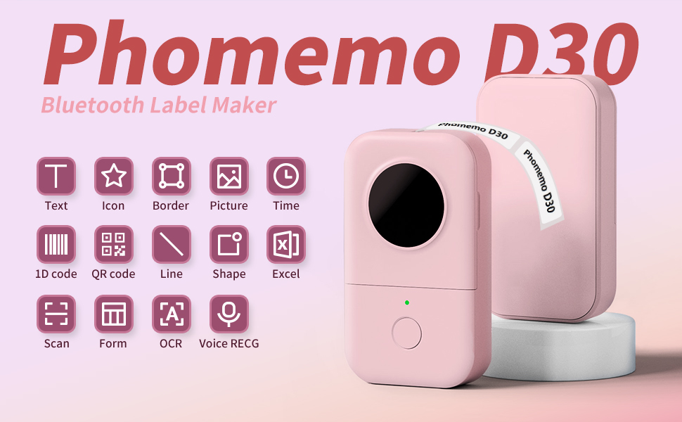 Phomemo Label Maker, D30 Labelling Machine Portable Bluetooth Label