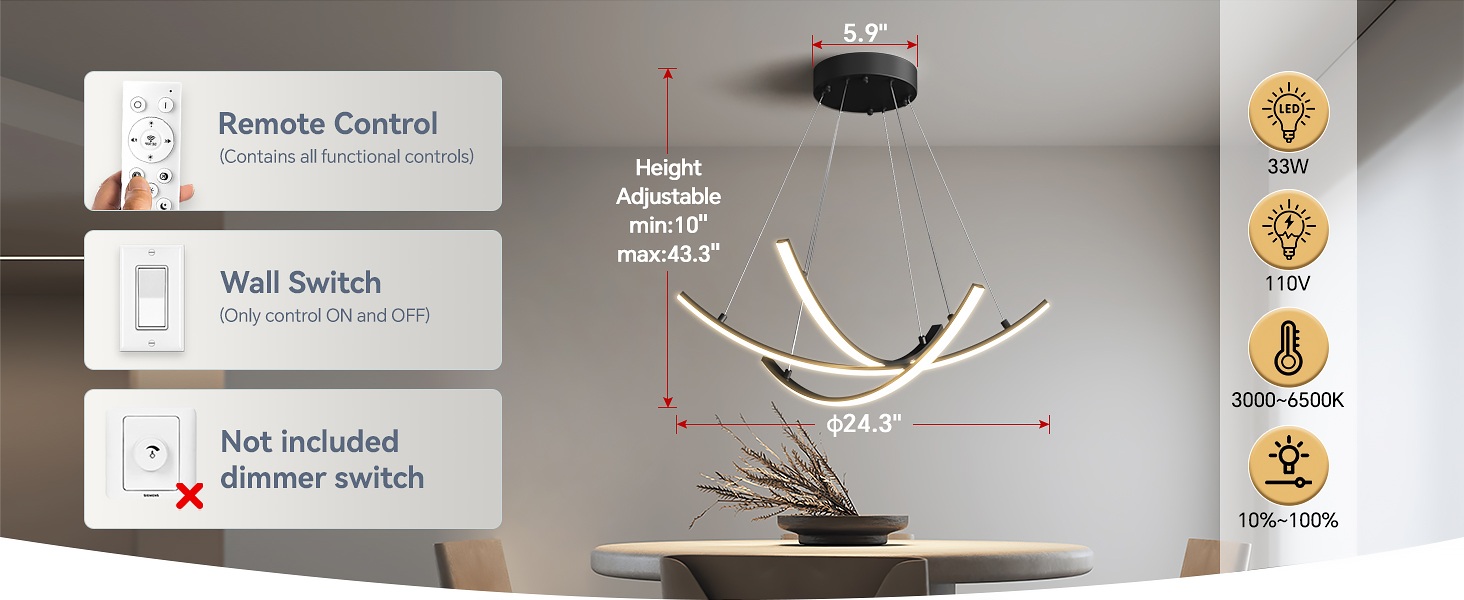 JYUWRIVG Led Modern Pendant Light with Remote Control
