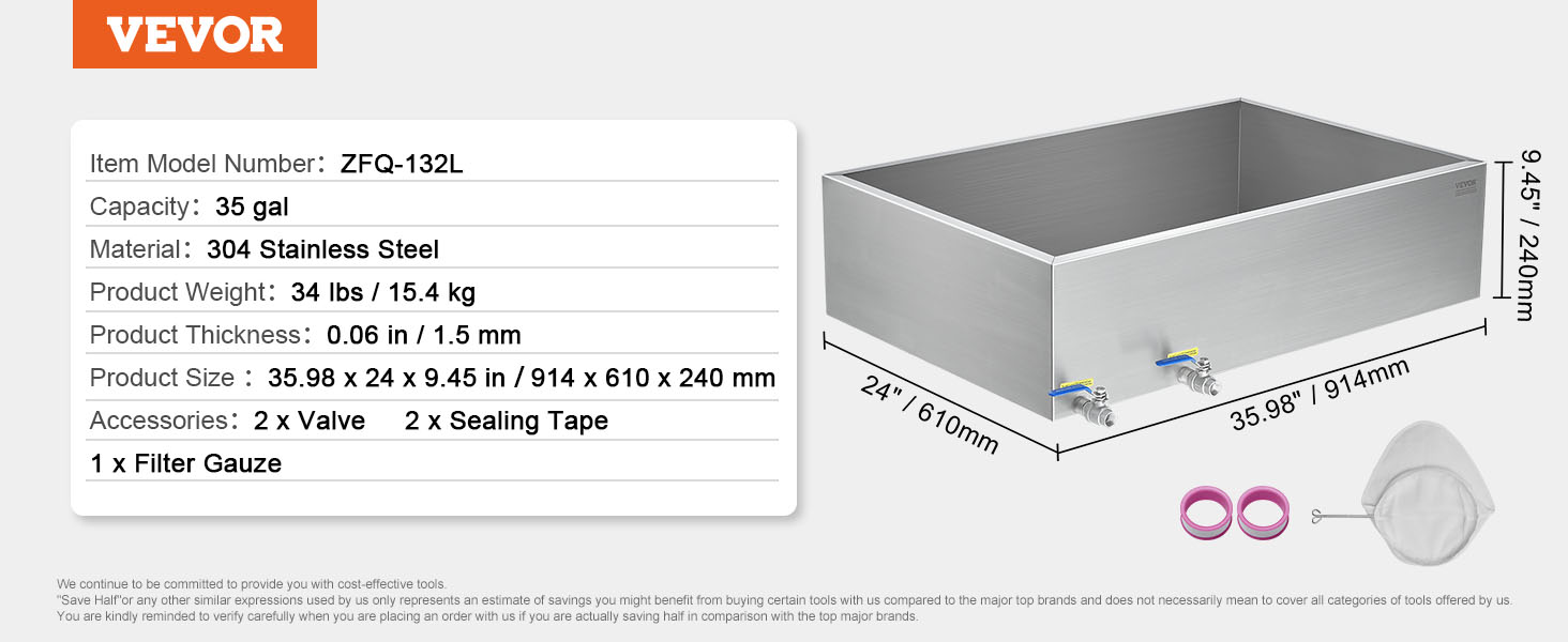VEVOR Maple Syrup Evaporator Pan, 35 Gallon, 509 Cups of 8