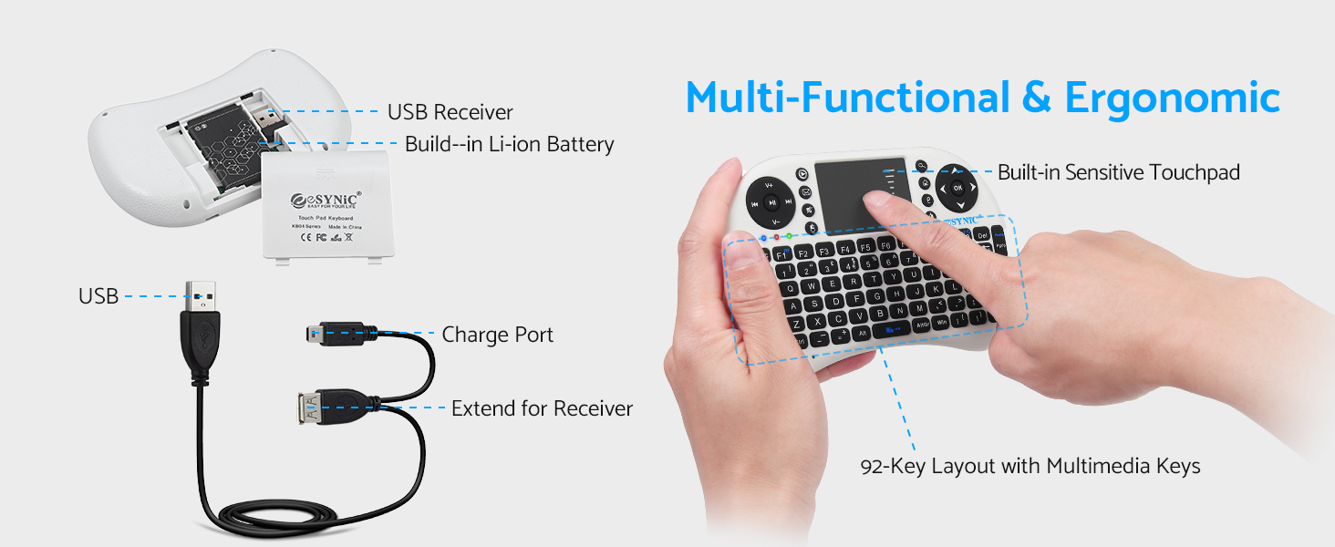 eSynic Mini Wireless Keyboard 2.4G Mini Wireless XBMC Keyboard Touchpad