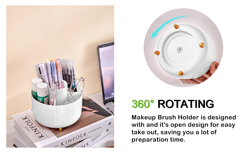 360 rotating makeup brush holder with and it's open design, saving you a life, preparation time.