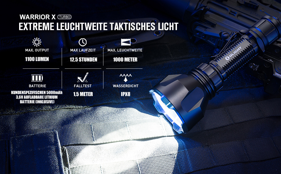 Olight warrior x turbo 充電器付き OLIGHT Warrior X Turbo LED latarka 1100 lumenów, zasięg