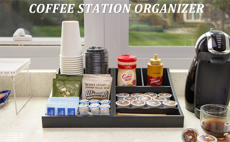ANBOXIT Coffee Station Organizer for Countertop, Coffee Condiment Service Tray
