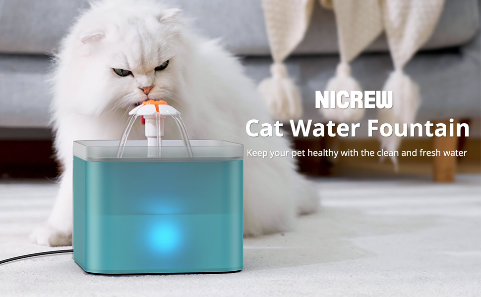 NICREW Pet Water Fountain, Cat Drinking Fountain with LED Light