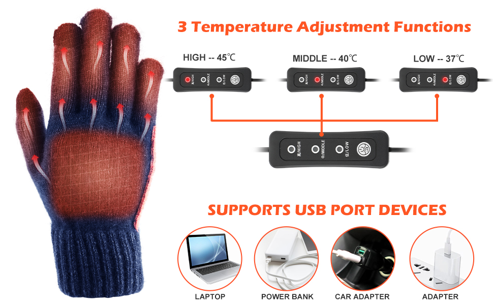 USB Heated Gloves for Men Women, Color You Temperature