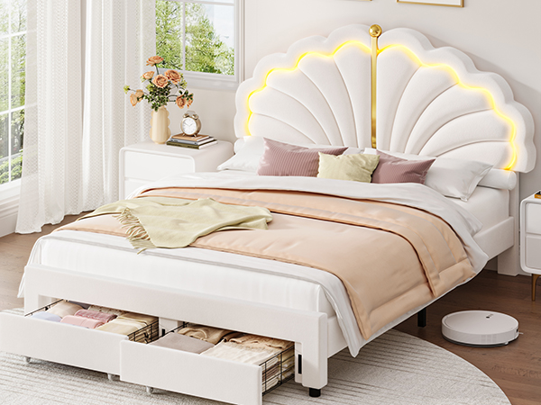 ✿k✿ Amazon.com: Keyluv Full Upholstered LED Bed Frame with