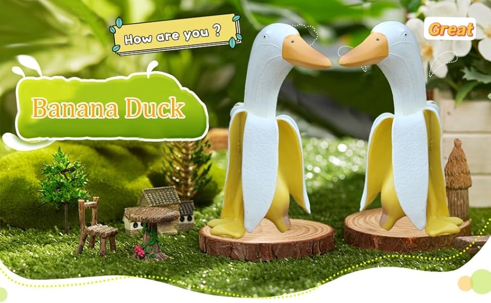 JACE Banana Duck Garden Statue, Cute Peeled Banana Duck Art