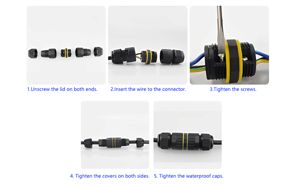 5 Pin IP68 Outdoor Waterproof Electrical Wire Connector for 514mm Wire Diameter