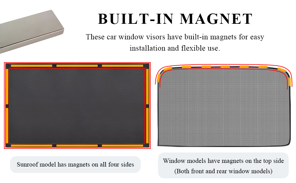 With the built-in magnets, car window cling sunshades are easy to mount. 