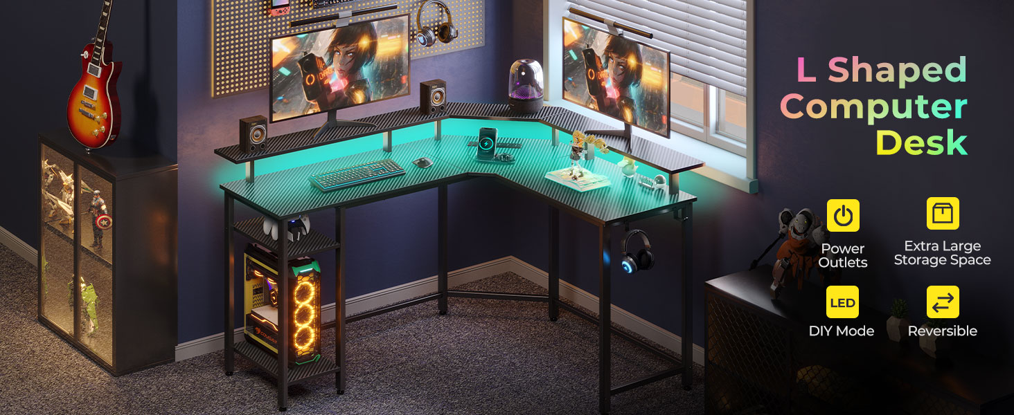 Rolanstar Computer Desk 55.1" with Power Outlets USB Ports