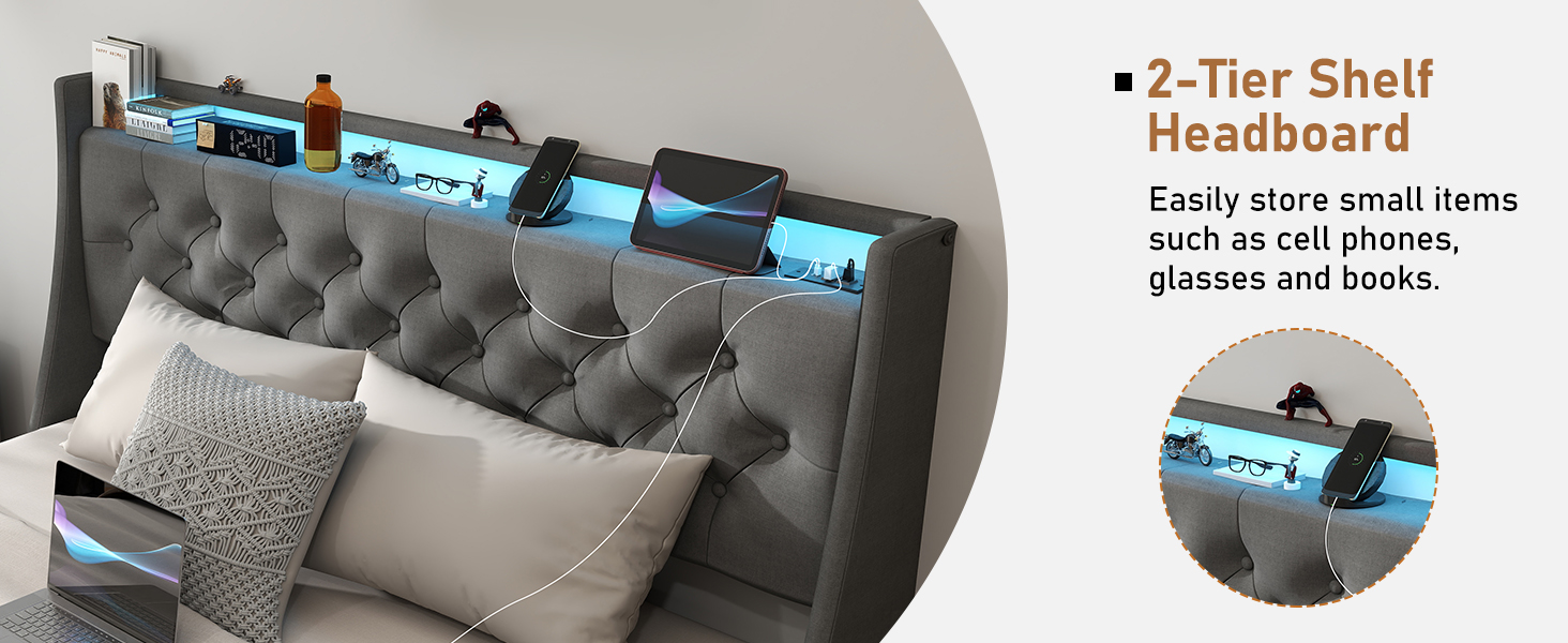 Bed Frame King Size with USB Charging Station