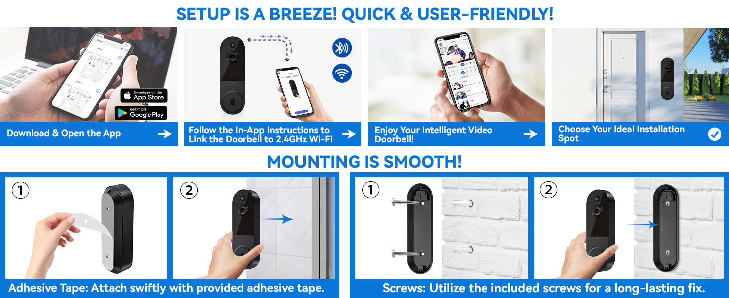 SHARKPOP 1080p Smart Wireless Video Doorbell Camera, Chime Ringer Included, AI Human Detection, 2-Way Audio, Live View, 2.4G WiFi, Night Vision, Cloud Storage, Battery Powered. 29 T50