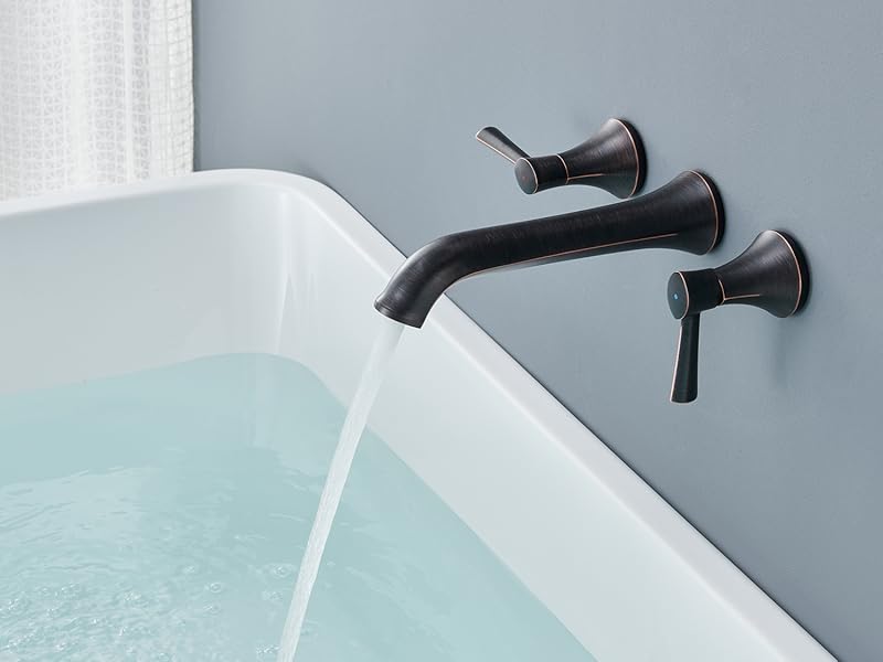 Qinkell Wall Mount Tub Faucet Roman Tub Filler Oil Rubbed Bronze Brass