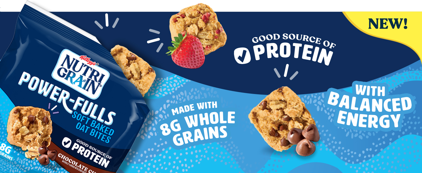 NutriGrain PowerFulls Soft Baked Oat Bites, Protein Snacks, Whole Grain, Chocolate